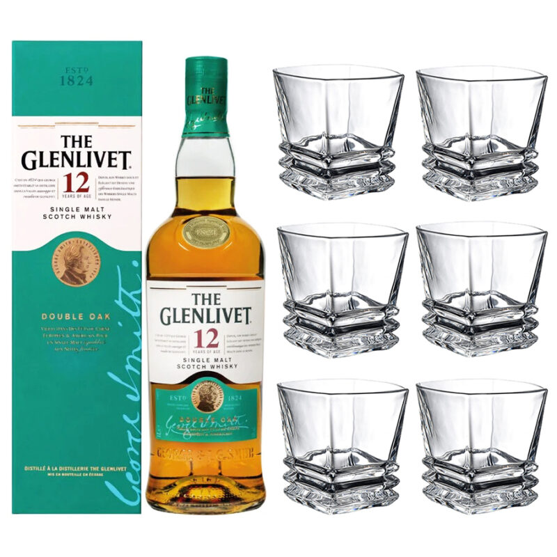Glenlivet 12 Year Old Single Malt with set of 6 Whisky Tumblers - Image 2