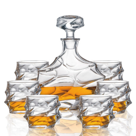 Whisky Decanter with 6 Tumblers Glass Ripple Set